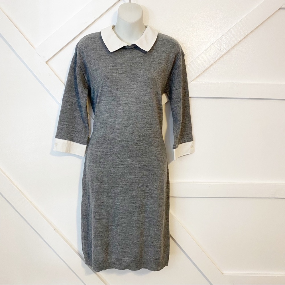 Harve Benard Knee Length Collared Knit Sweater Dress Heathered Gray Sz M